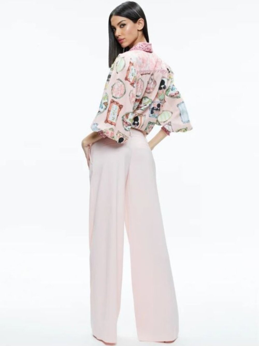 Alice + Olivia Tiffie Mirror Stace Face Drama Sleeve Blouse Medium - Picture 3 of 12